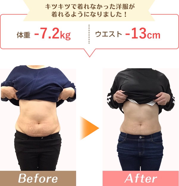 キツキツで着れなかった洋服が着れるようになりました!体重-7.2kg ウエスト-13cm