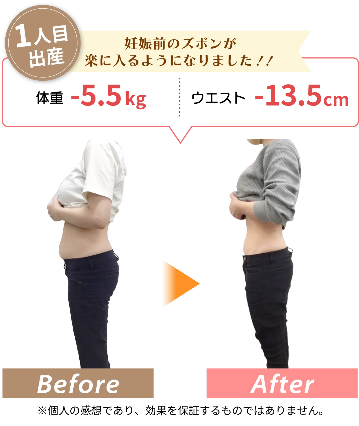 ビフォーアフター1 妊娠前のズボンが楽に入るようになりました!!